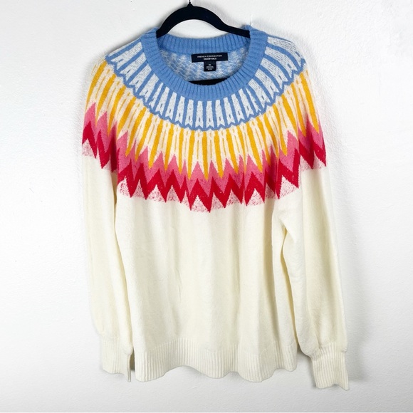 FRENCH CONNECTION Ivory Wool Blend Fair Isle Cabin Long Sleeves Sweater, Size 2X - Picture 1 of 8